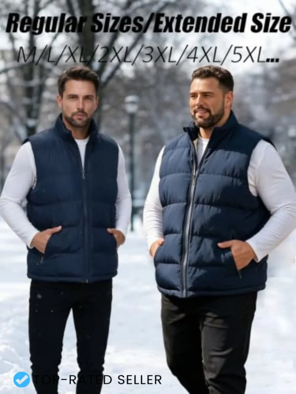 Men's Quilted Puffer Vest Fleece Lined Sleeveless Insulated Zip Up Water